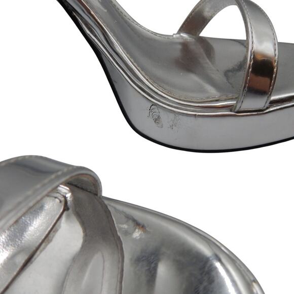 Steve Madden Veronika Platform Block Heels Sandals Metallic Silver Size 9.5 - Picture 2 of 7